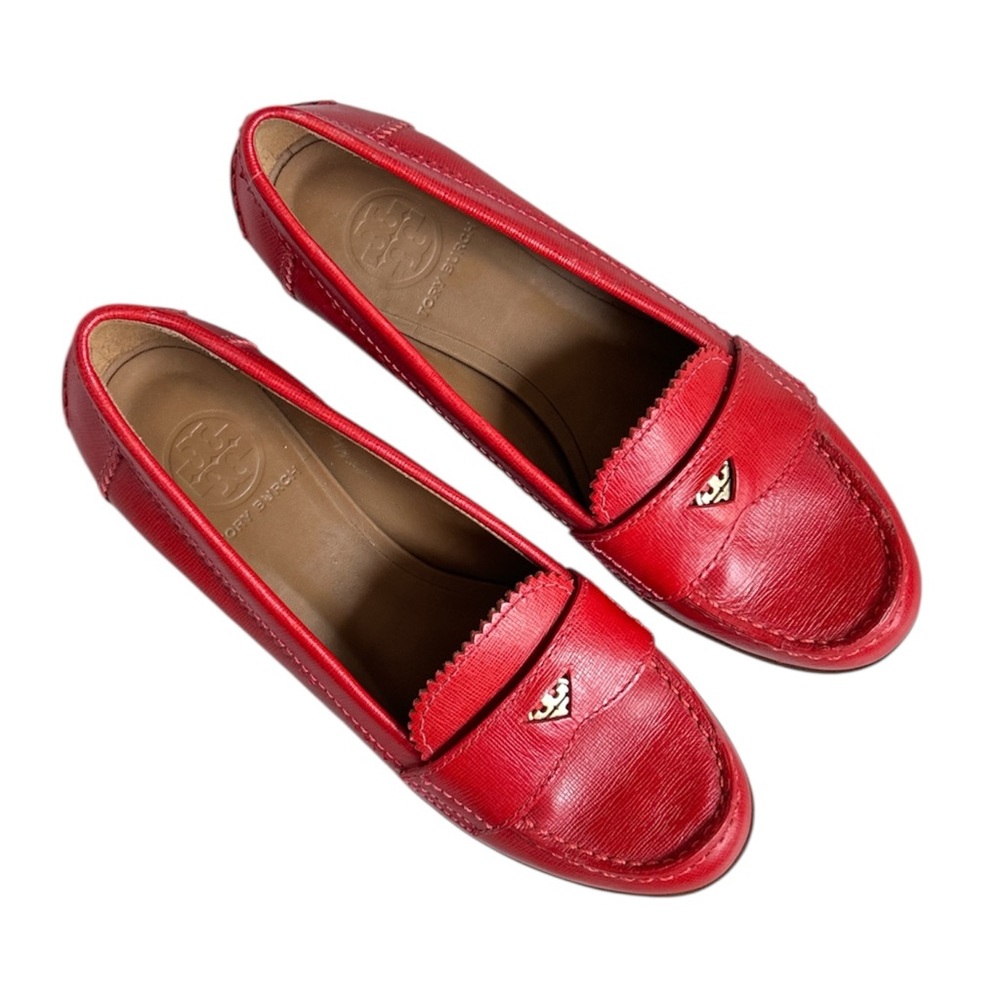 Tory Burch Red Pennie Leather Loafers